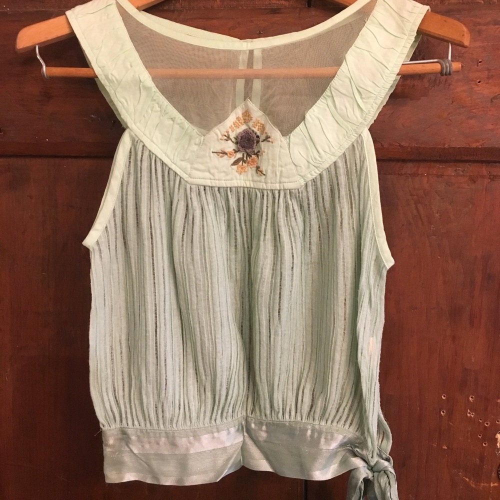 Free People Embroidered Turquoise Top